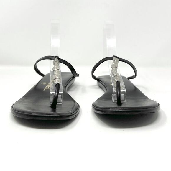 Chanel CC Charm Thong Sandals Black Leather Flats Y2K EU 36.5 / US 6.5 - Picture 3 of 9
